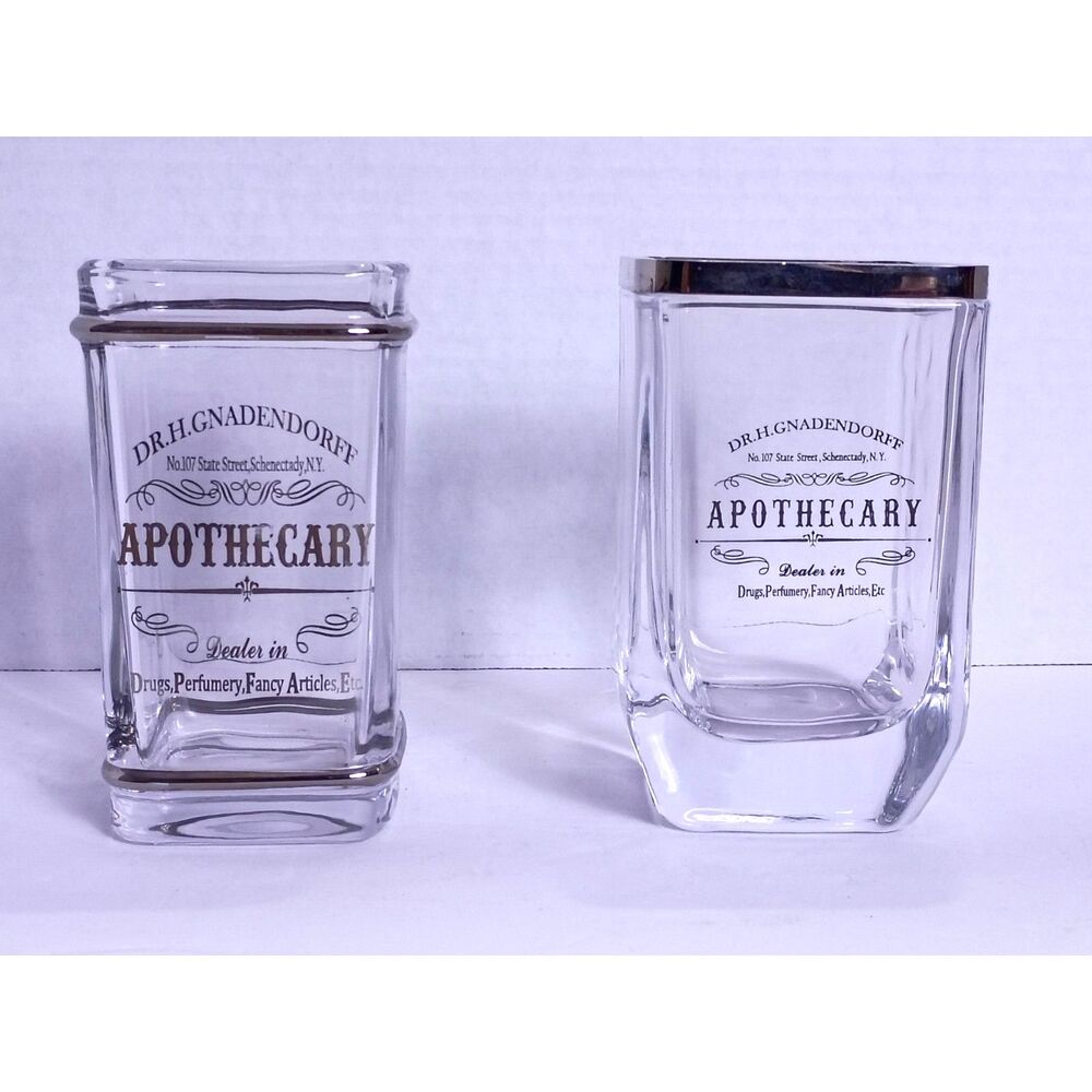 Bella Lux Apothecary Collection Vtg Apothecary Label Vanity Tumbler Brush holder